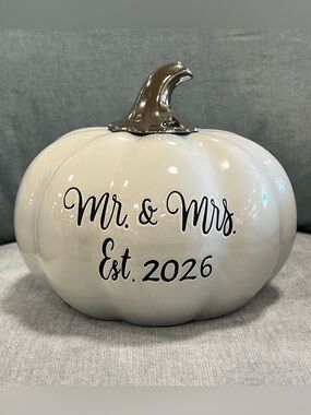 Martha Stewart 2026 Mr & Mrs 8” Wedding Pumpkin Keepsake Decor W Silver Stem NWT